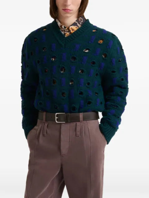 Marni blue wool-cashmere sweater with cut-out polka dots
