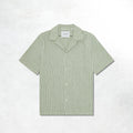 Les Deux Stripe Cotton-Linen SS Shirt: Artichoke Green