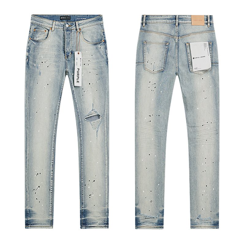 Purple Brand Light Blue Distressed Paint Splatter Jeans