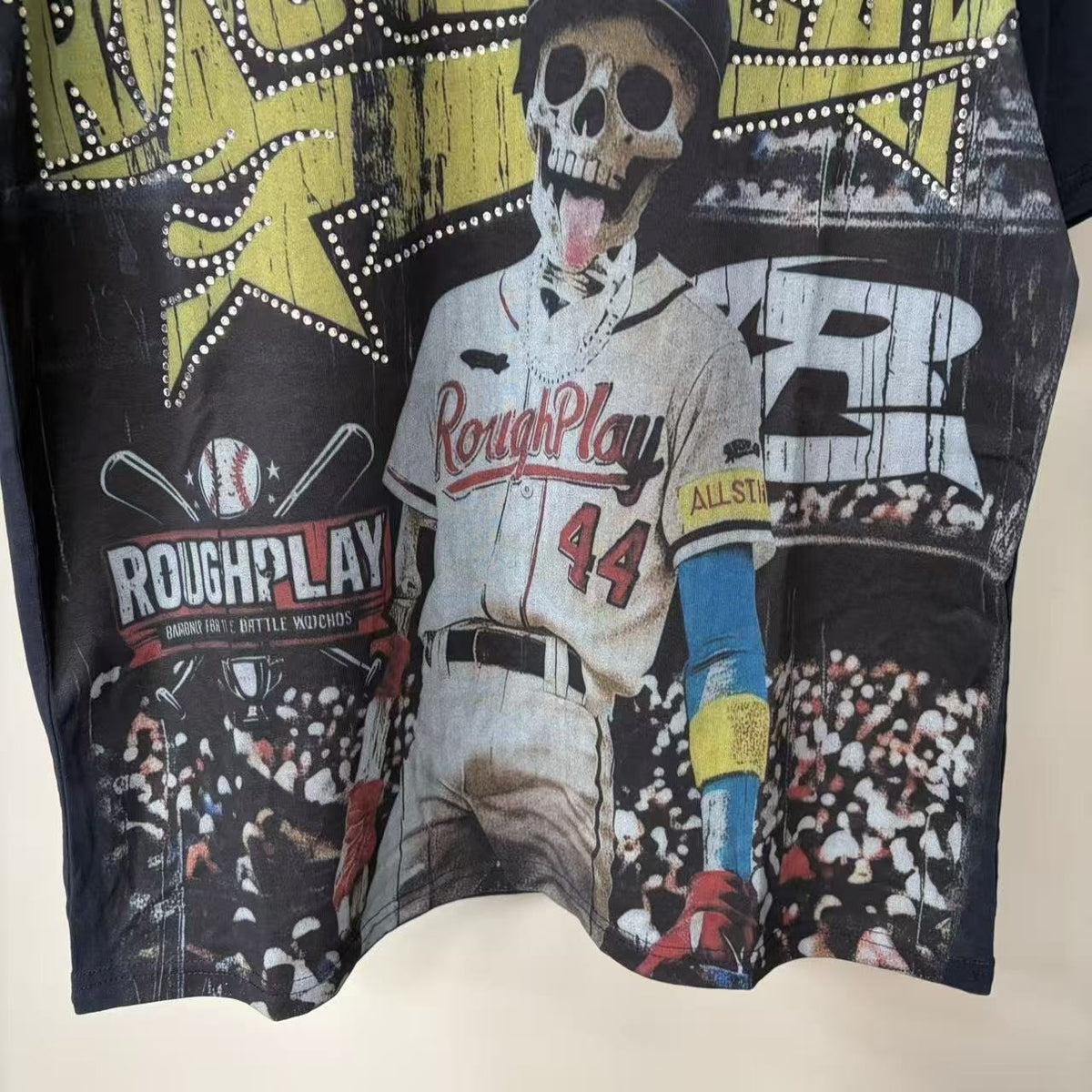 Rough Play Baseball Skeleton Graphic T-Shirt