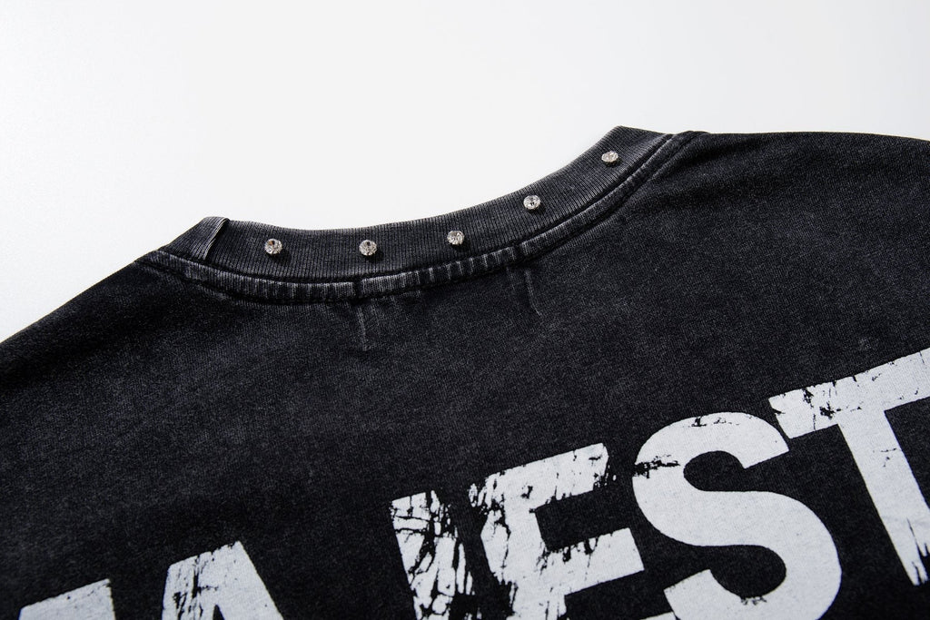MAJESTIK Washed Black Studded Sleeveless T-Shirt