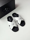 Prada Men's Croc-Embossed Cross-Strap Slide Sandals