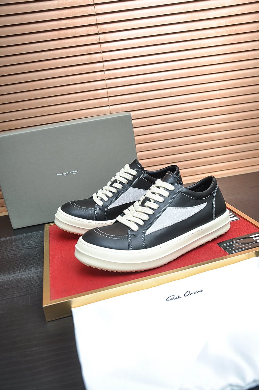 Rick Owens Contrast-Panel Platform Low-Top Sneakers